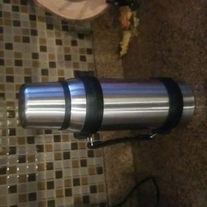 Wide mouth thermos with strap